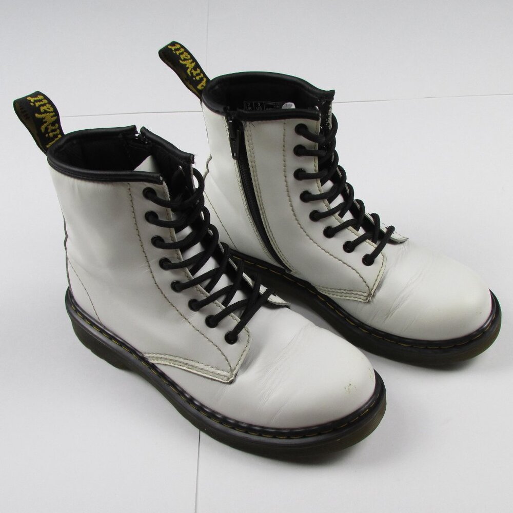 DR MARTENS 1460 8 EYE WHITE LEATHER COMBAT STYLE BOOTS KIDS SZ 3 SIDE ZIPPER
